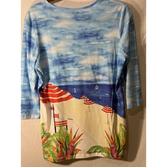 Coral Bay Long Sleeve Multicolor Beach Scene Scoop Neck Sz M - Picture 3 of 7